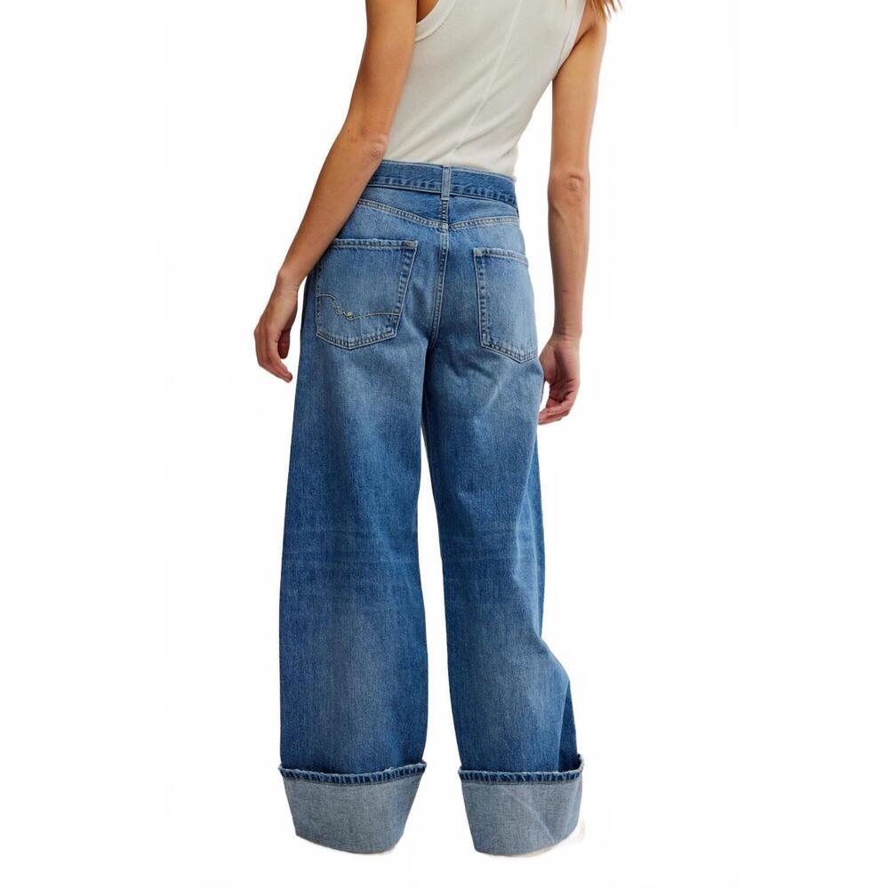 NEW FREE PEOPLE east bay cuffed jean in med wash - Picture 3 of 6